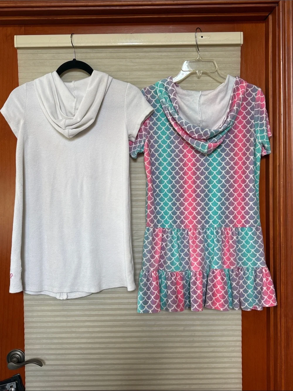 Bundle of 2 child Hooded zip up Swim cover ups white and mermaid scaled